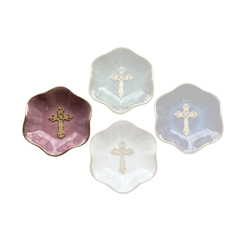 Pink cross jewelry dish