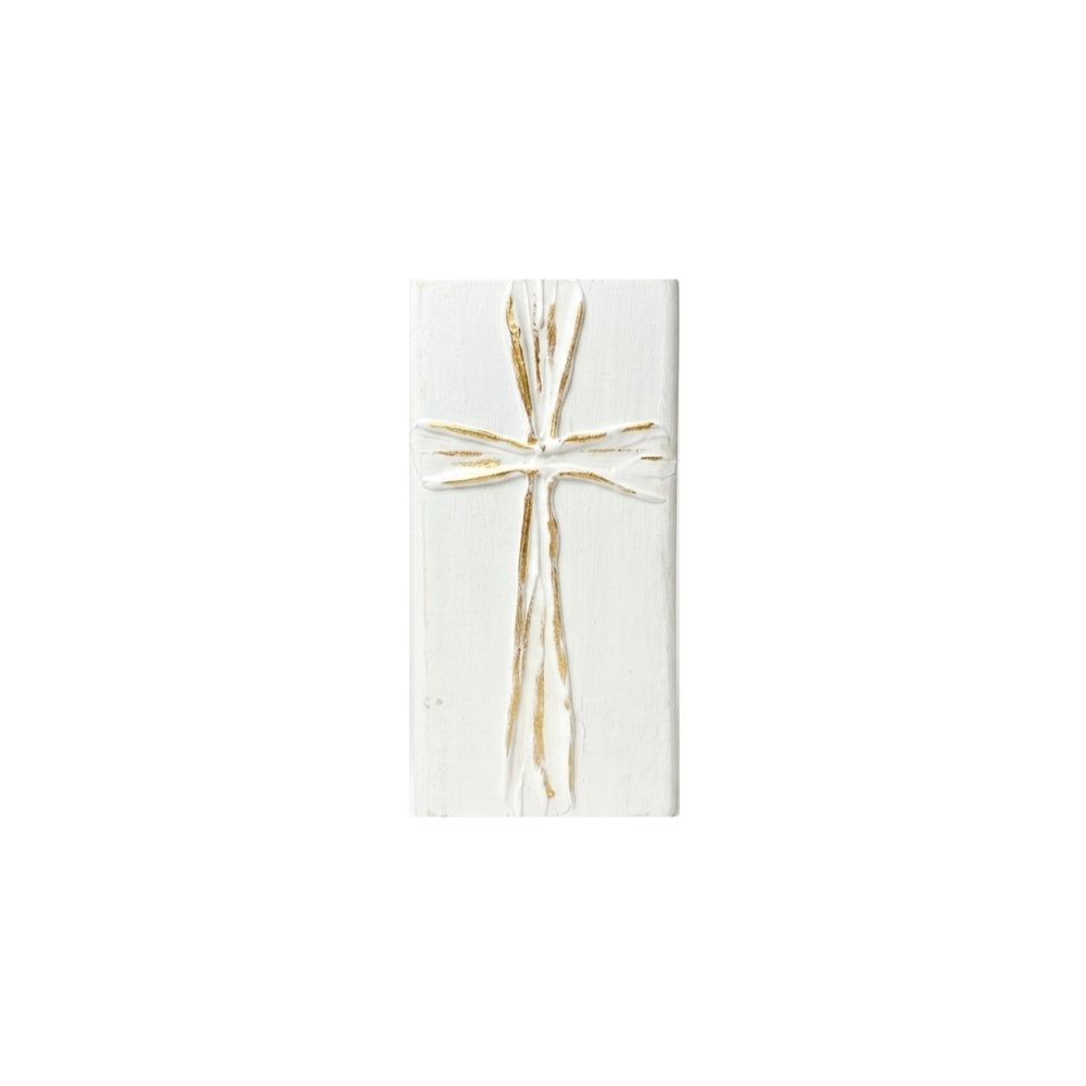 Ten Twenty Six Designs 4" x 7" Hand Painted White Cross Art