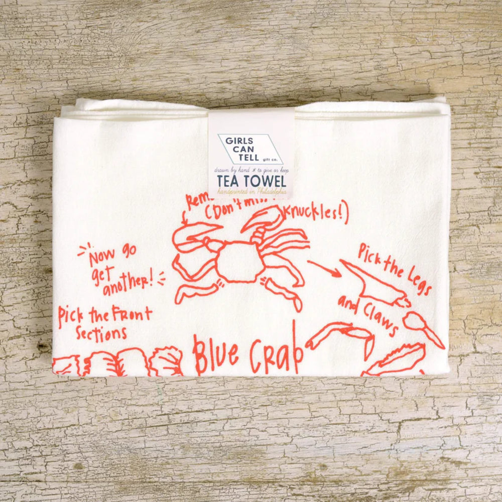 Girls Can Tell Hot to Eat Crab Tea Towel