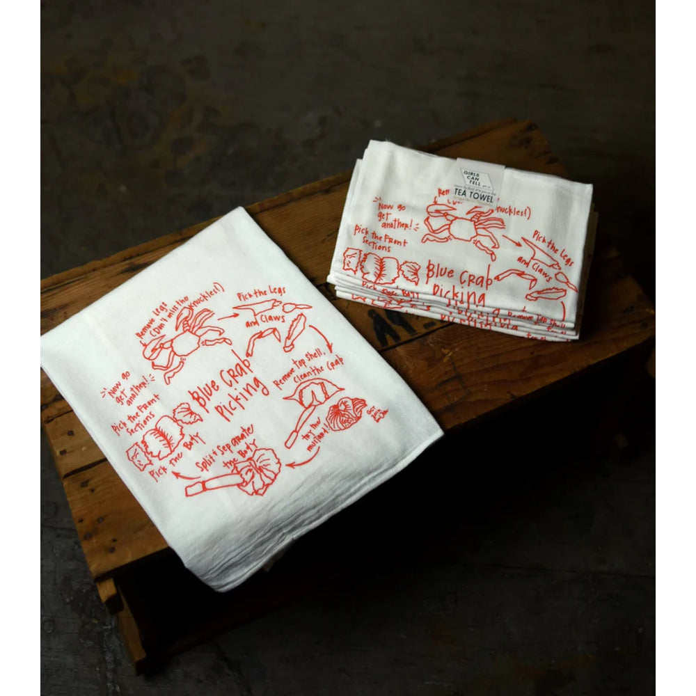 Girls Can Tell Hot to Eat Crab Tea Towel