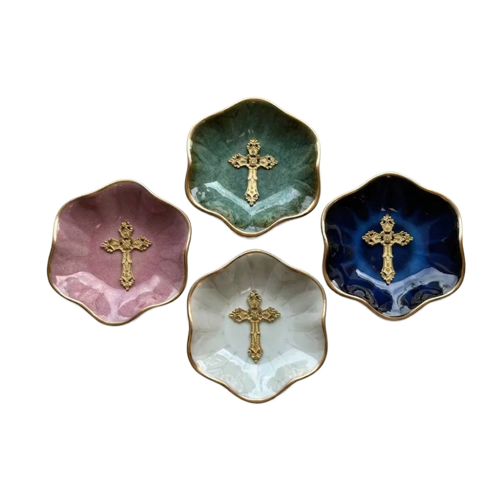 Ten Twenty Six Designs Lotus Flower Cross Jewelry Dish