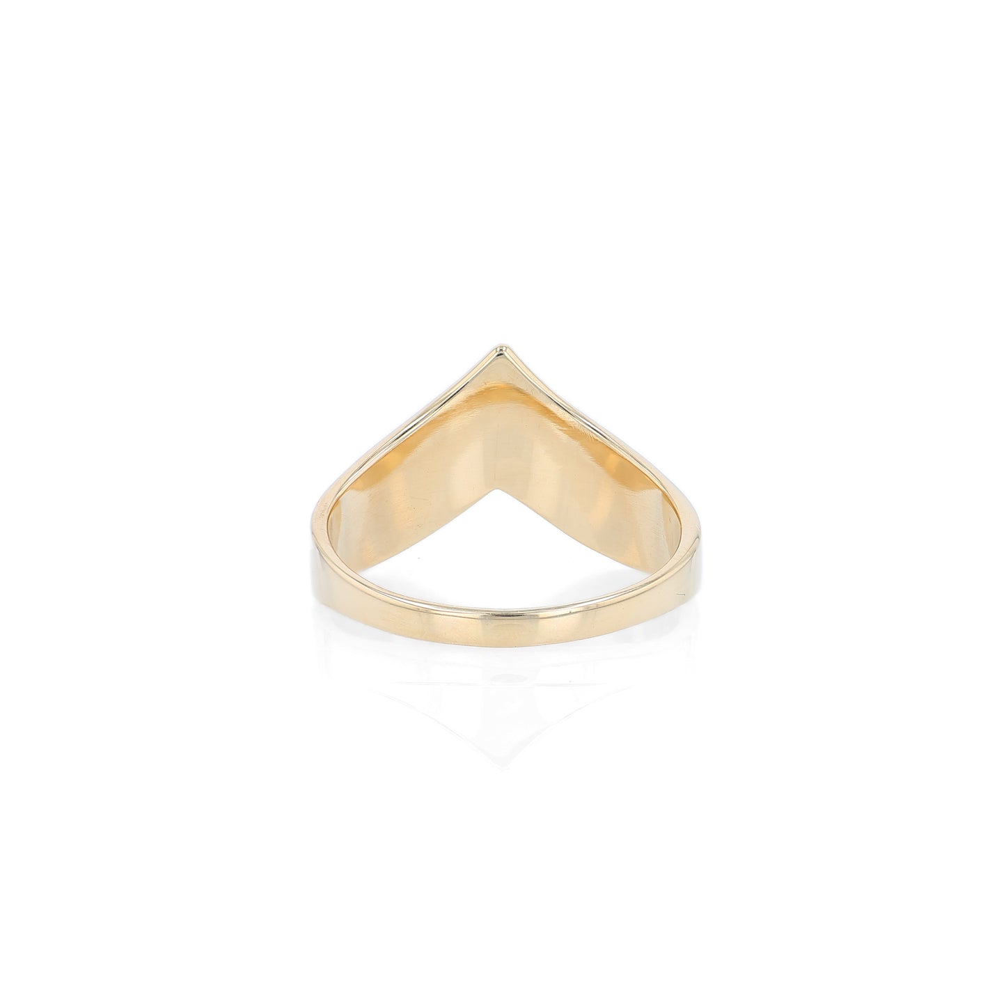 Polished gold chevron design ring on a white background