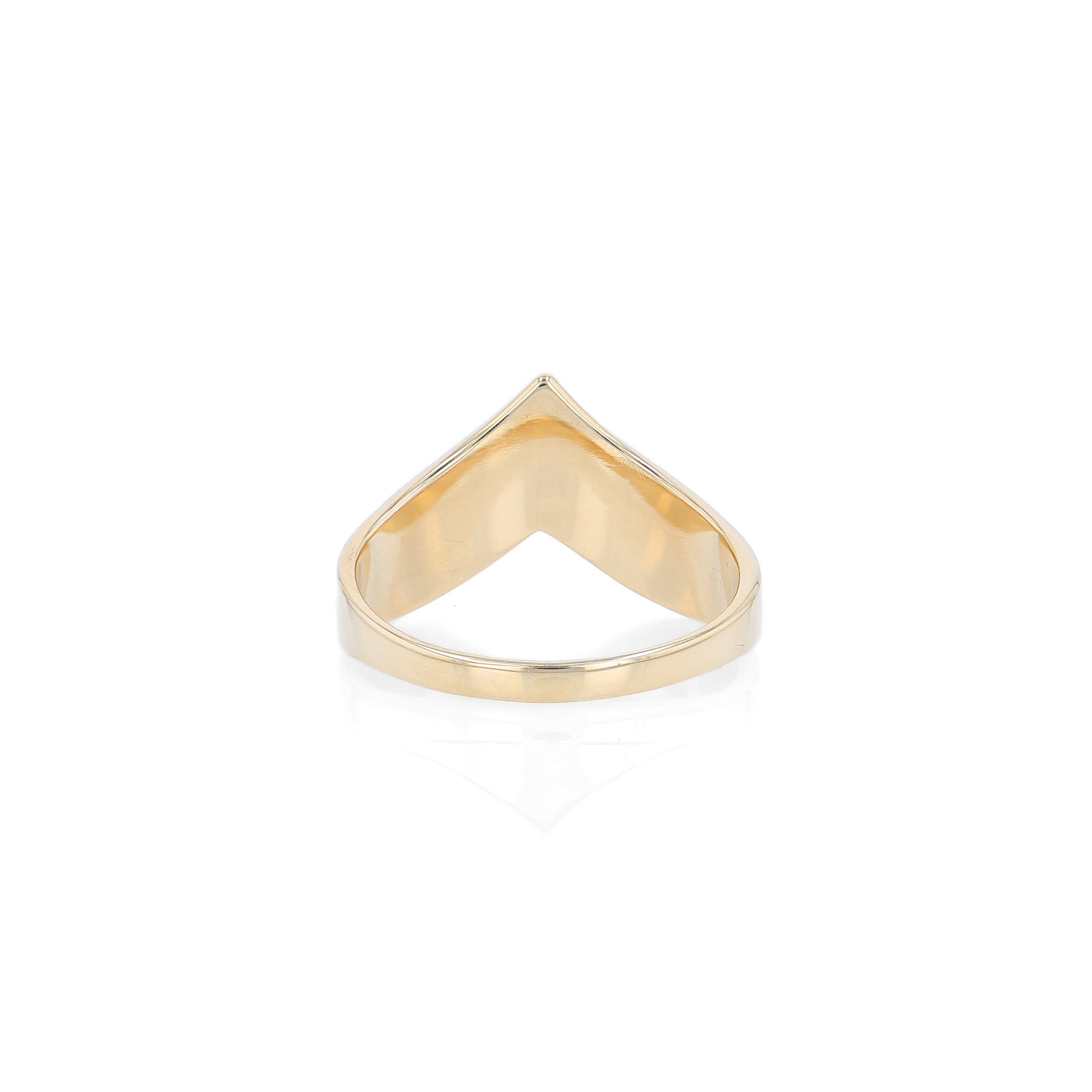 Polished gold chevron design ring on a white background