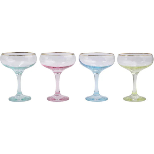 Vietri Rainbow Assorted Coupe Champagne Glasses - Set of 4