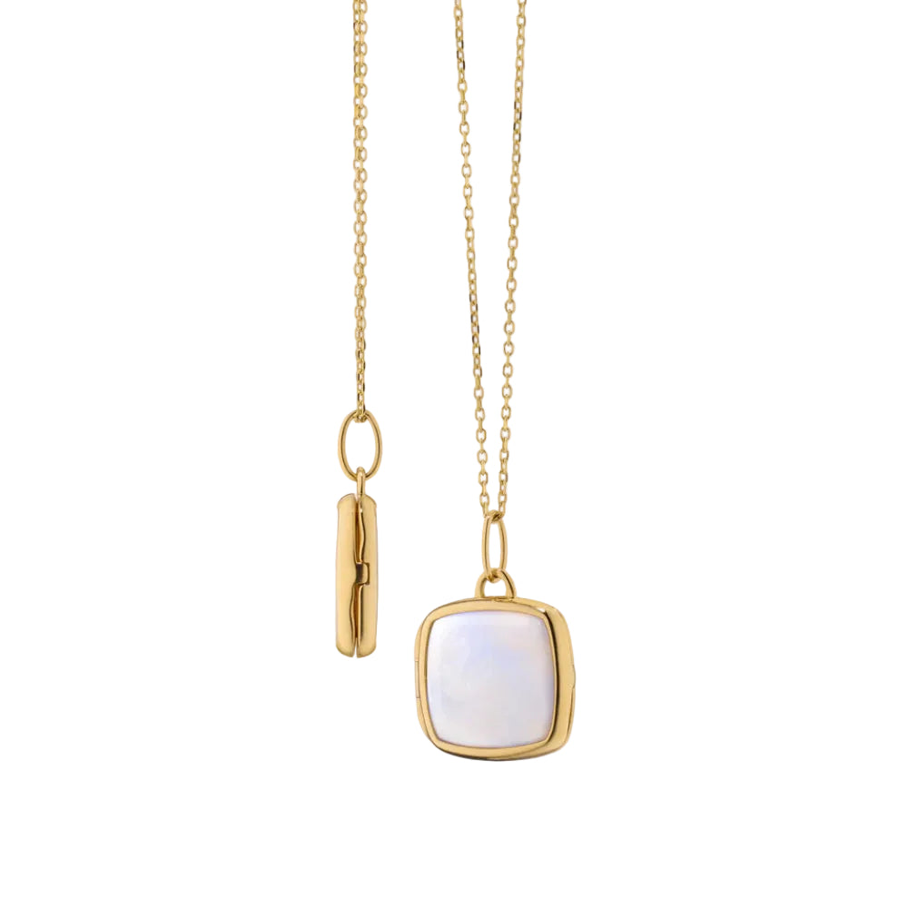 MRK 18k Gold Slim "Viv" Locket Necklace with Mother of Pearl