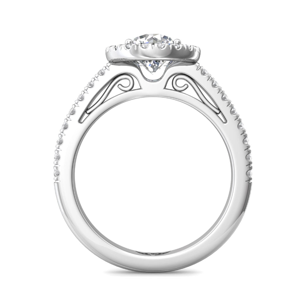 Silver ring with diamond accents on a white background