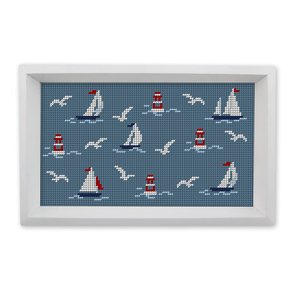 Smathers & Branson Sea Sailors Valet Tray (Steel Blue & White Wood)