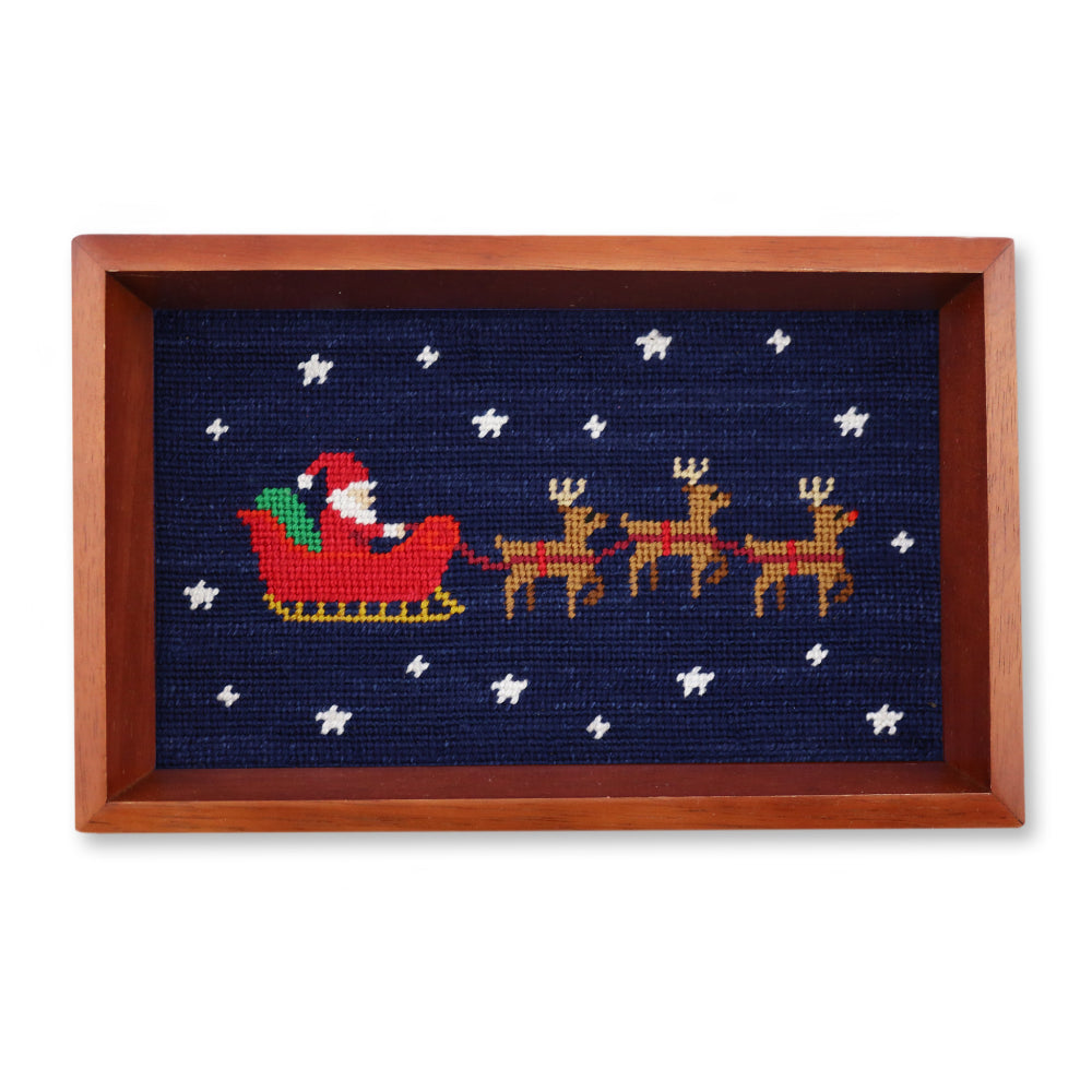 Smathers & Branson Santa's Sleigh Valet Tray - Dark Navy & Chestnut Wood