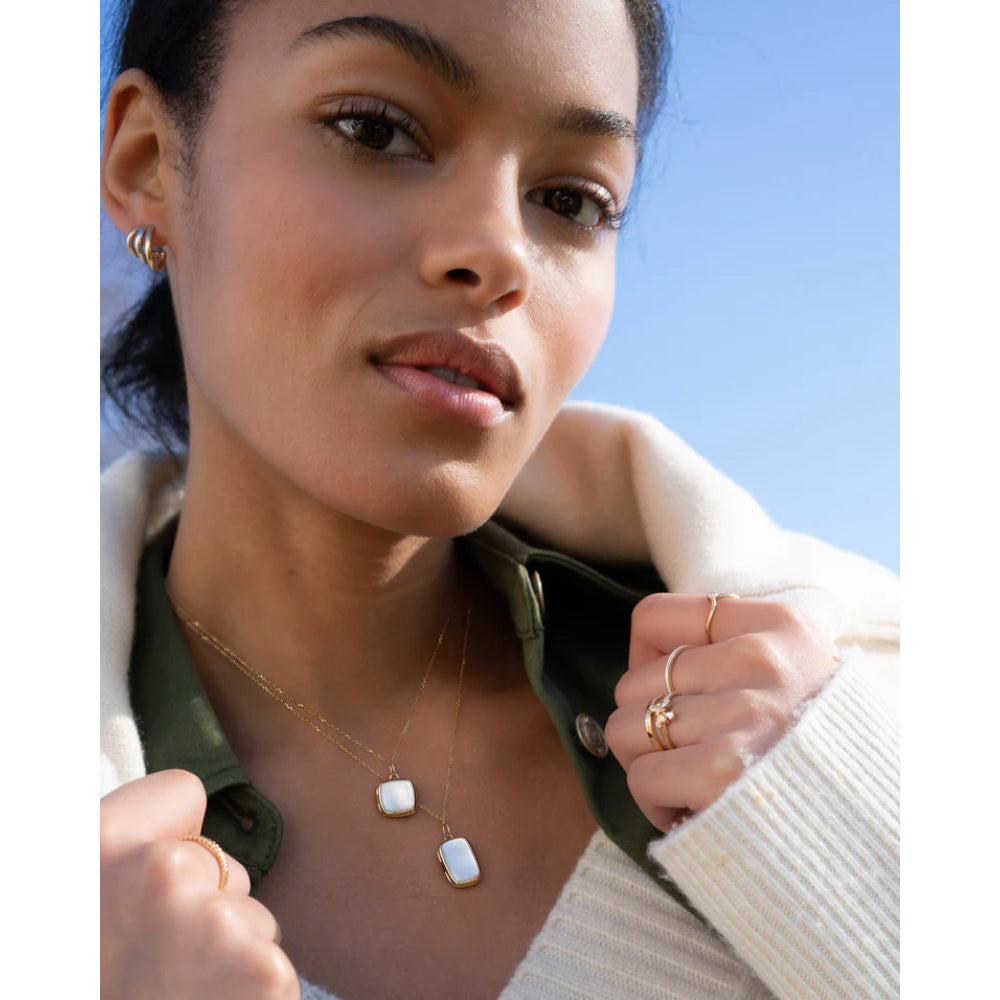 MRK 18k Gold Slim "Viv" Locket Necklace with Mother of Pearl