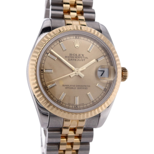 Estate Rolex Stainless Steel and 18 Karat Yellow Gold Ladies OPDJ Champagne Index Dial 178273 C.2011