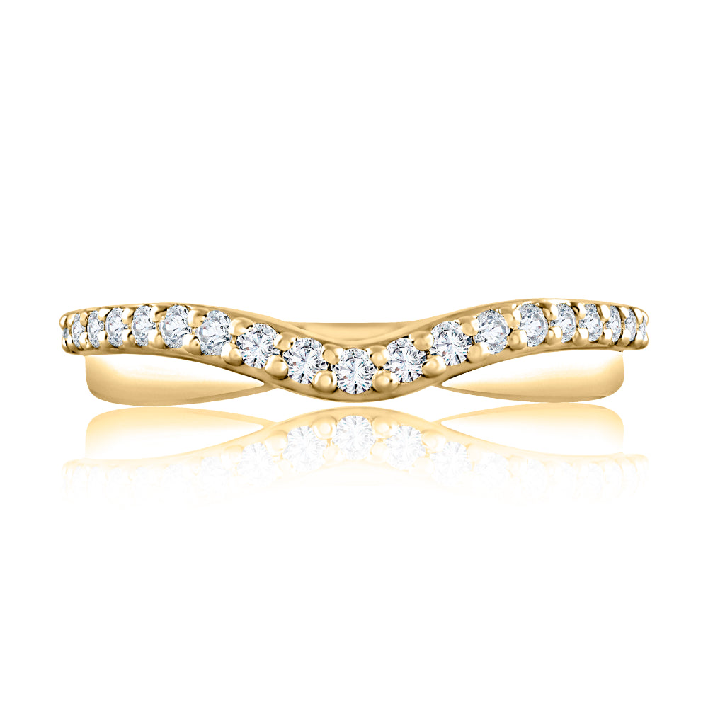 A. Jaffe 14k Gold Curved Polished Pave Diamond Wedding Band