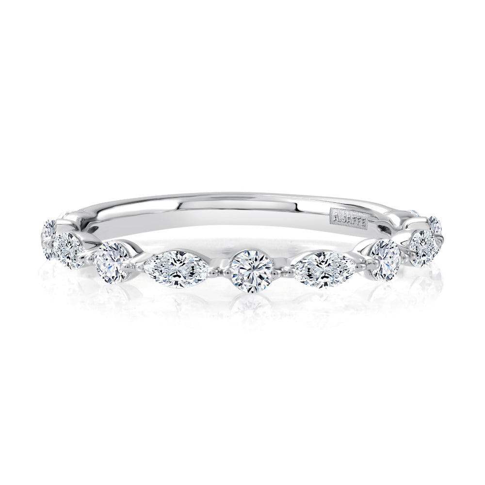 A. Jaffe 14k Gold Alternating Marquise and Diamond 3/4 Around Wedding Band