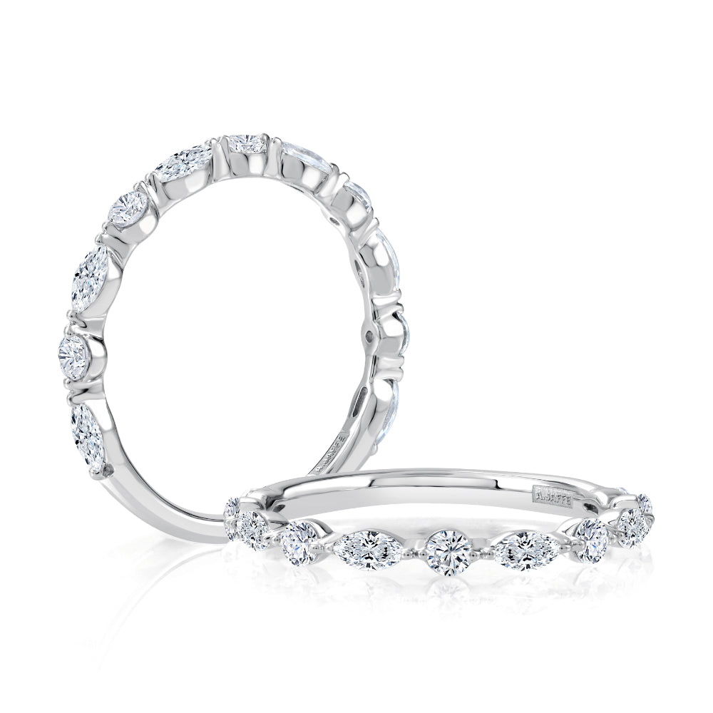A. Jaffe 14k Gold Alternating Marquise and Diamond 3/4 Around Wedding Band