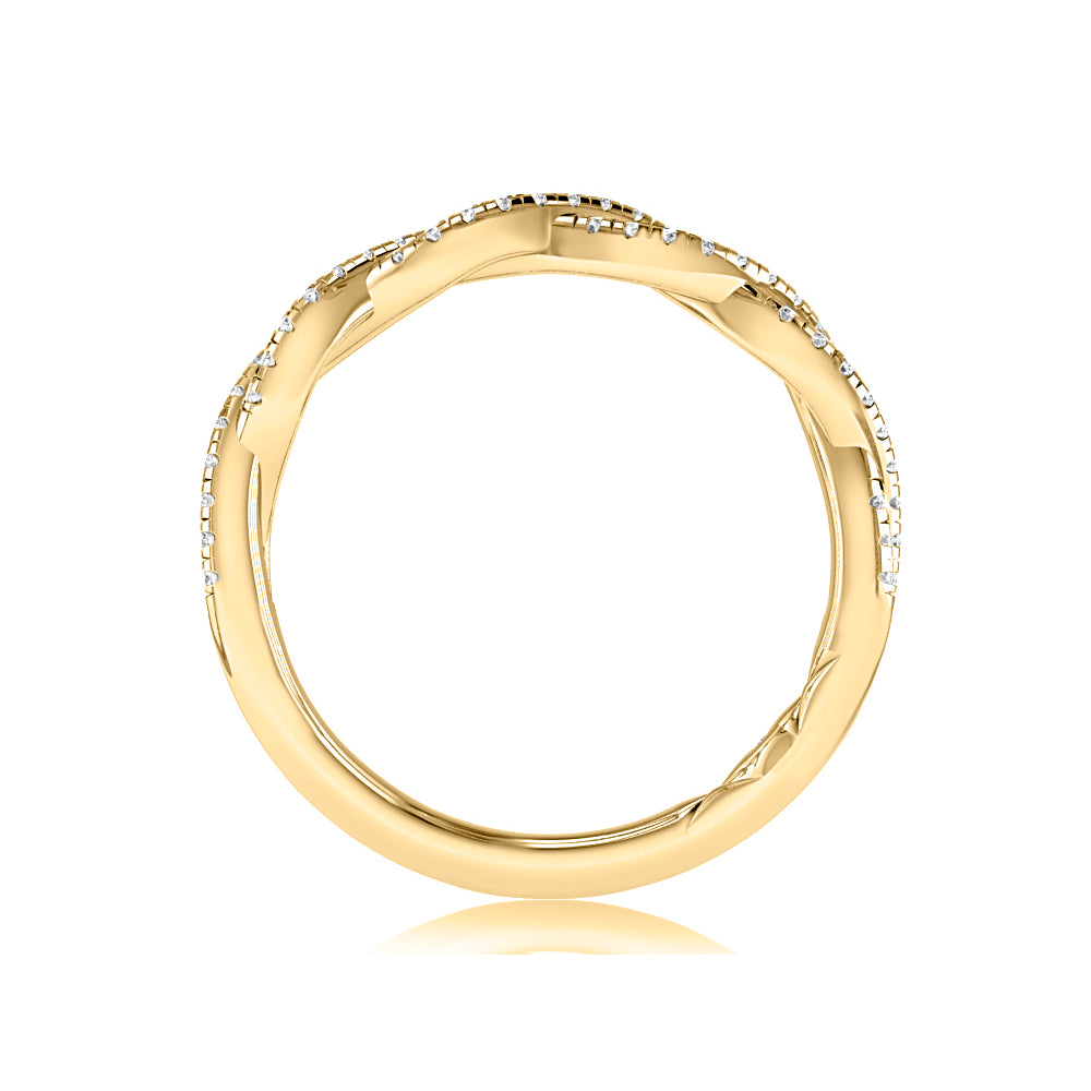 A. Jaffe 14k Gold Pave Diamond Twist Shank Halfway Wedding Band