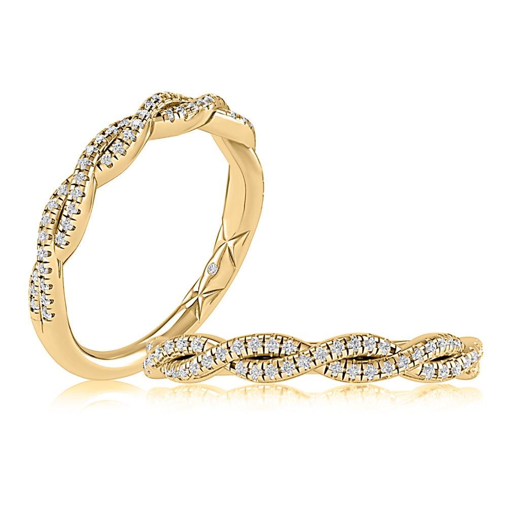 A. Jaffe 14k Gold Pave Diamond Twist Shank Halfway Wedding Band
