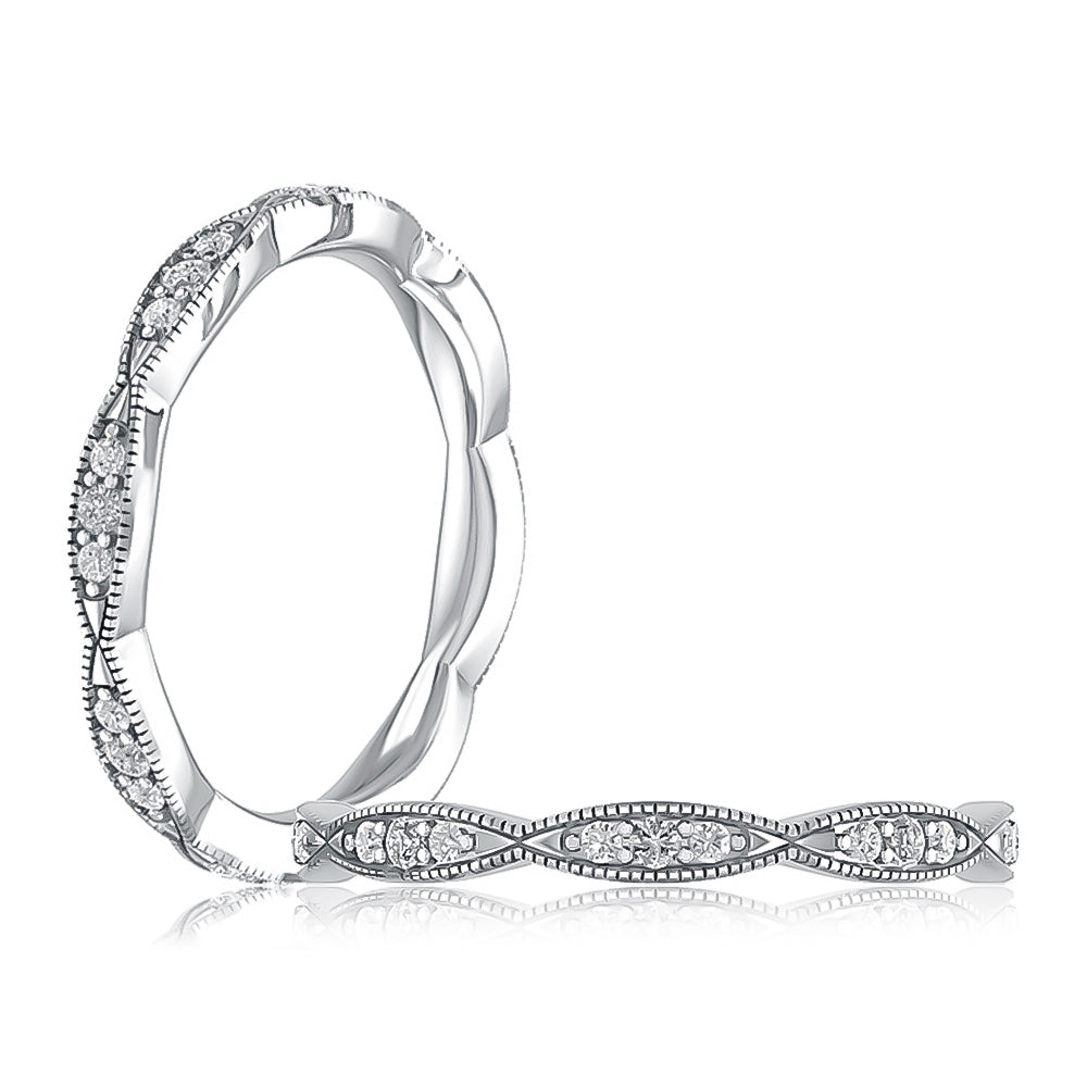 A. Jaffe Platinum Scalloped Edge Diamond Navette Eternity Band