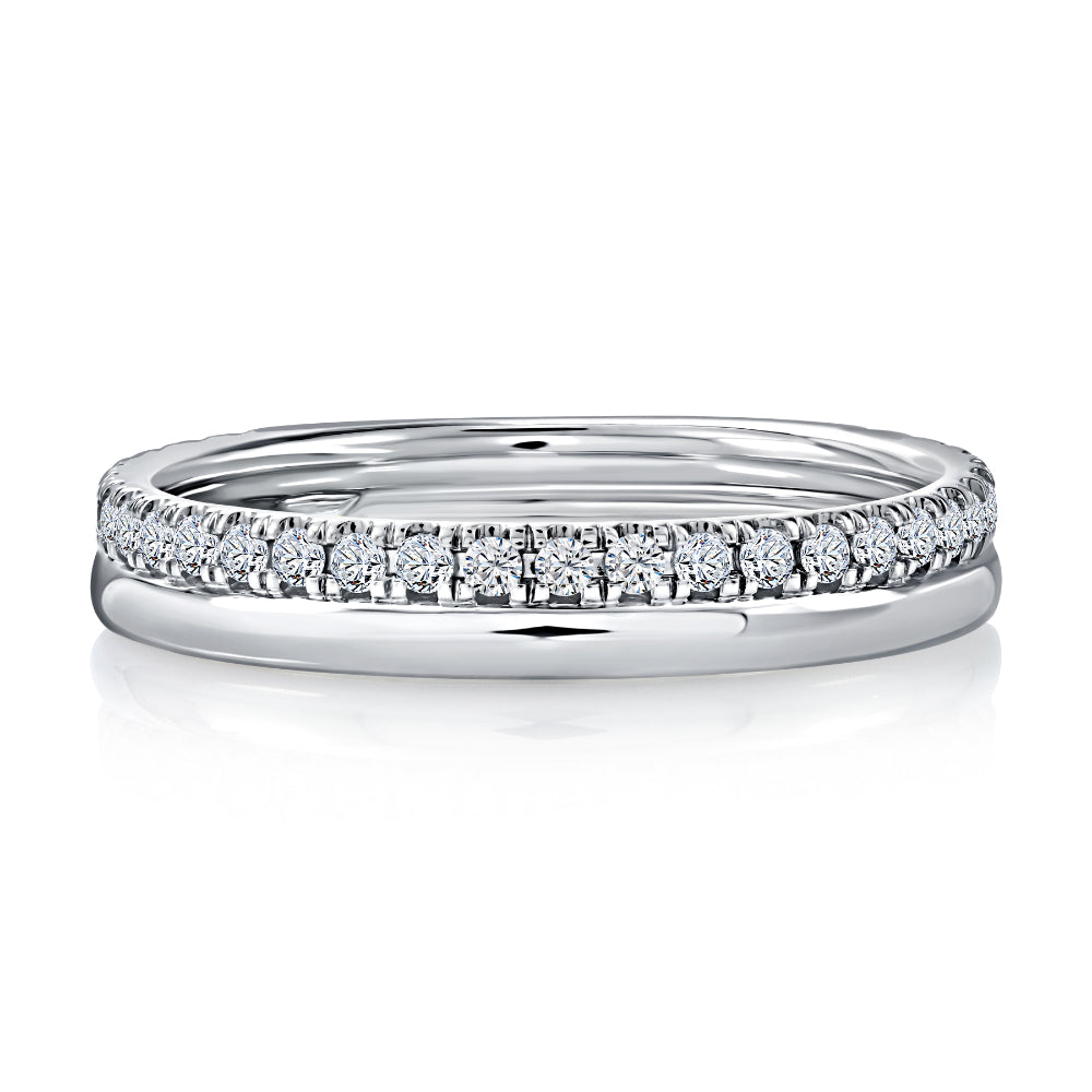 A. Jaffe 14k Gold 2 Row Polished and Pave Diamond Wedding Band