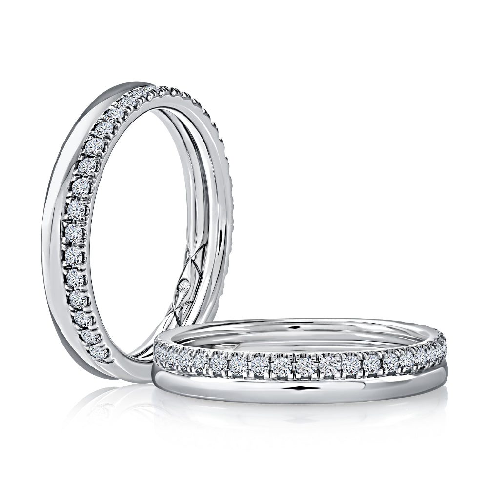 A. Jaffe 14k Gold 2 Row Polished and Pave Diamond Wedding Band