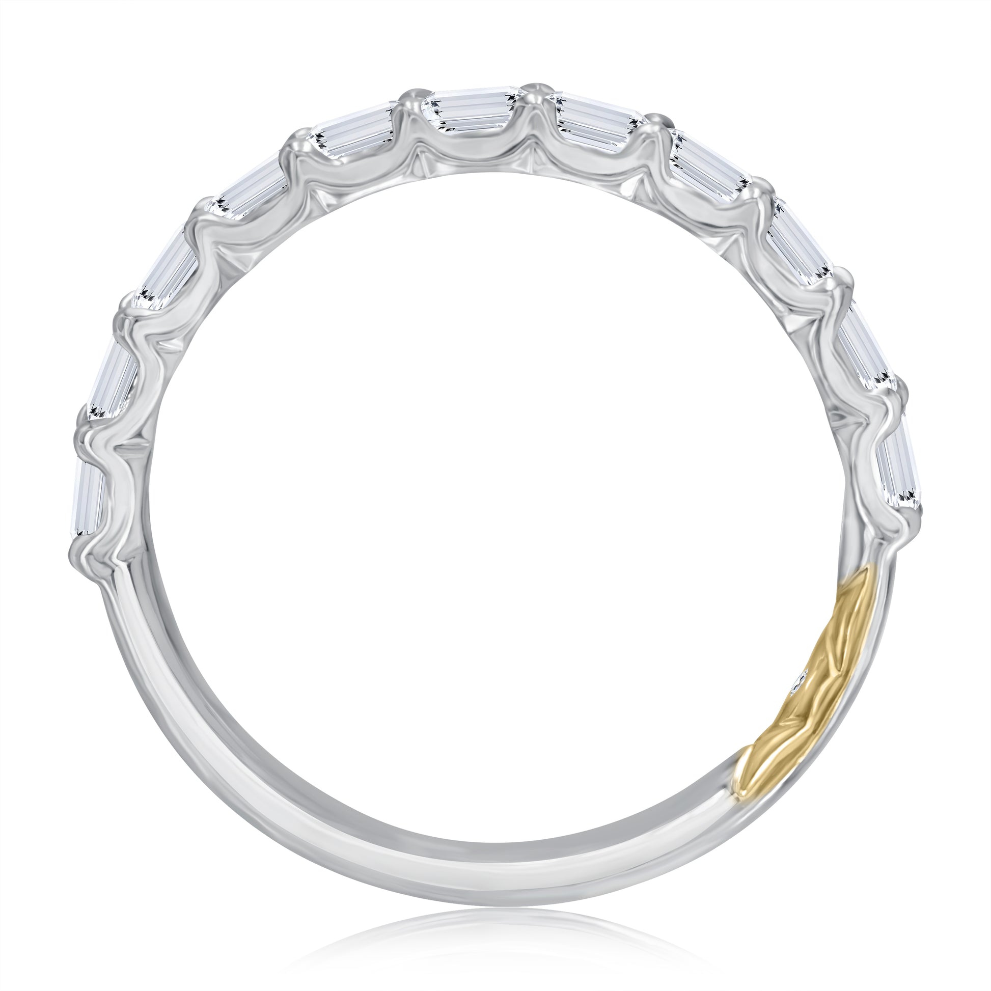 Silver ring with a gold accent on a white background