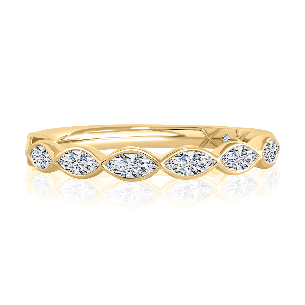 A. Jaffe 14k Gold Bezel Set Marquise Diamond Halfway Wedding Band