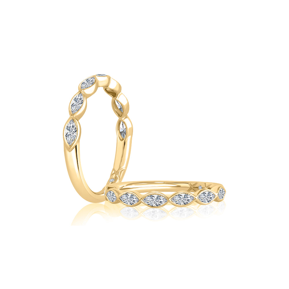 A. Jaffe 14k Gold Bezel Set Marquise Diamond Halfway Wedding Band