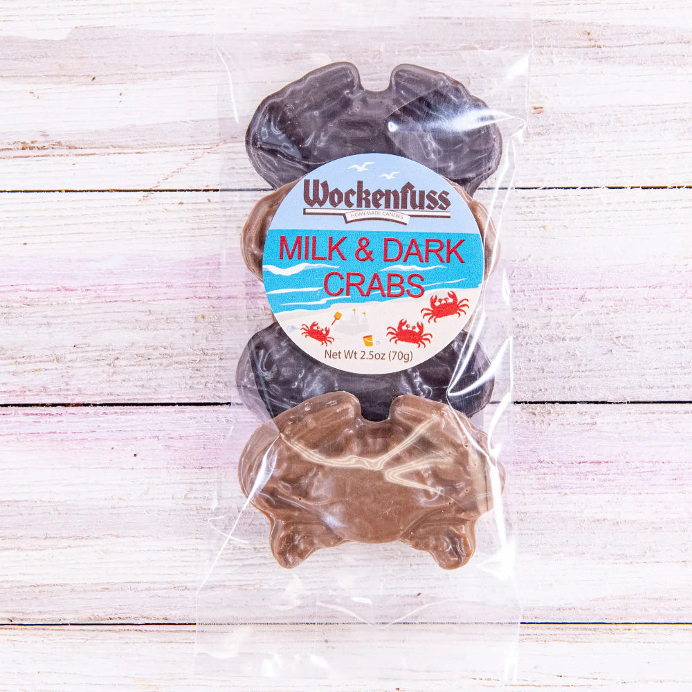 Chocolate crabs on a white backround.