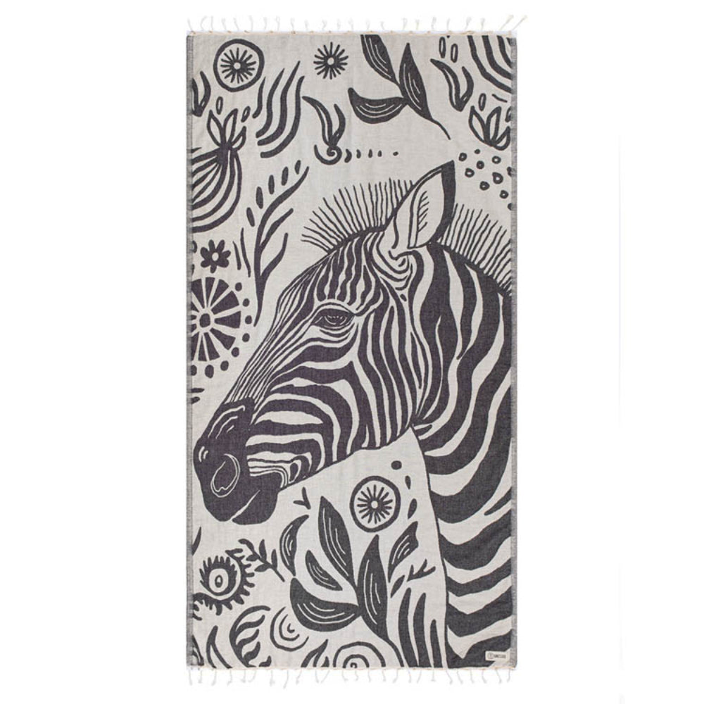 Towel with zebra design on a white background