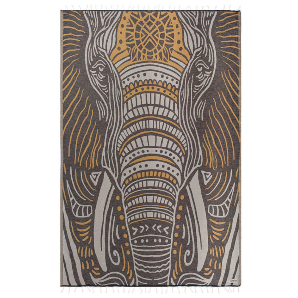 Towel with elephant design on a white background