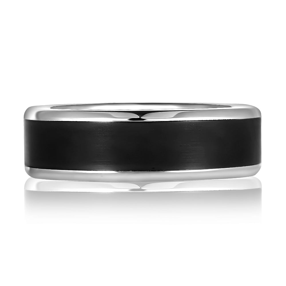 A. Jaffe 14k Gold Men's 7mm Black Ceramic Center Polished Edge Wedding Band