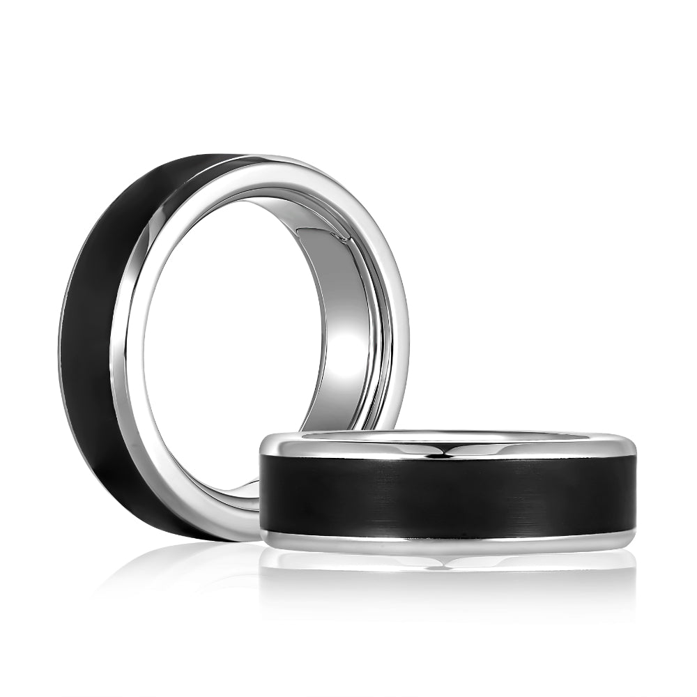 A. Jaffe 14k Gold Men's 7mm Black Ceramic Center Polished Edge Wedding Band