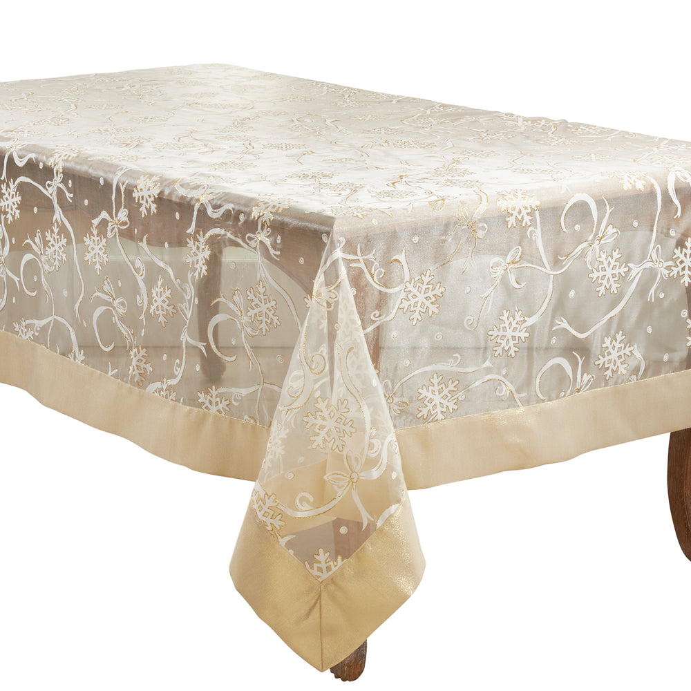Decorative tablecloth with floral patterns on a white background