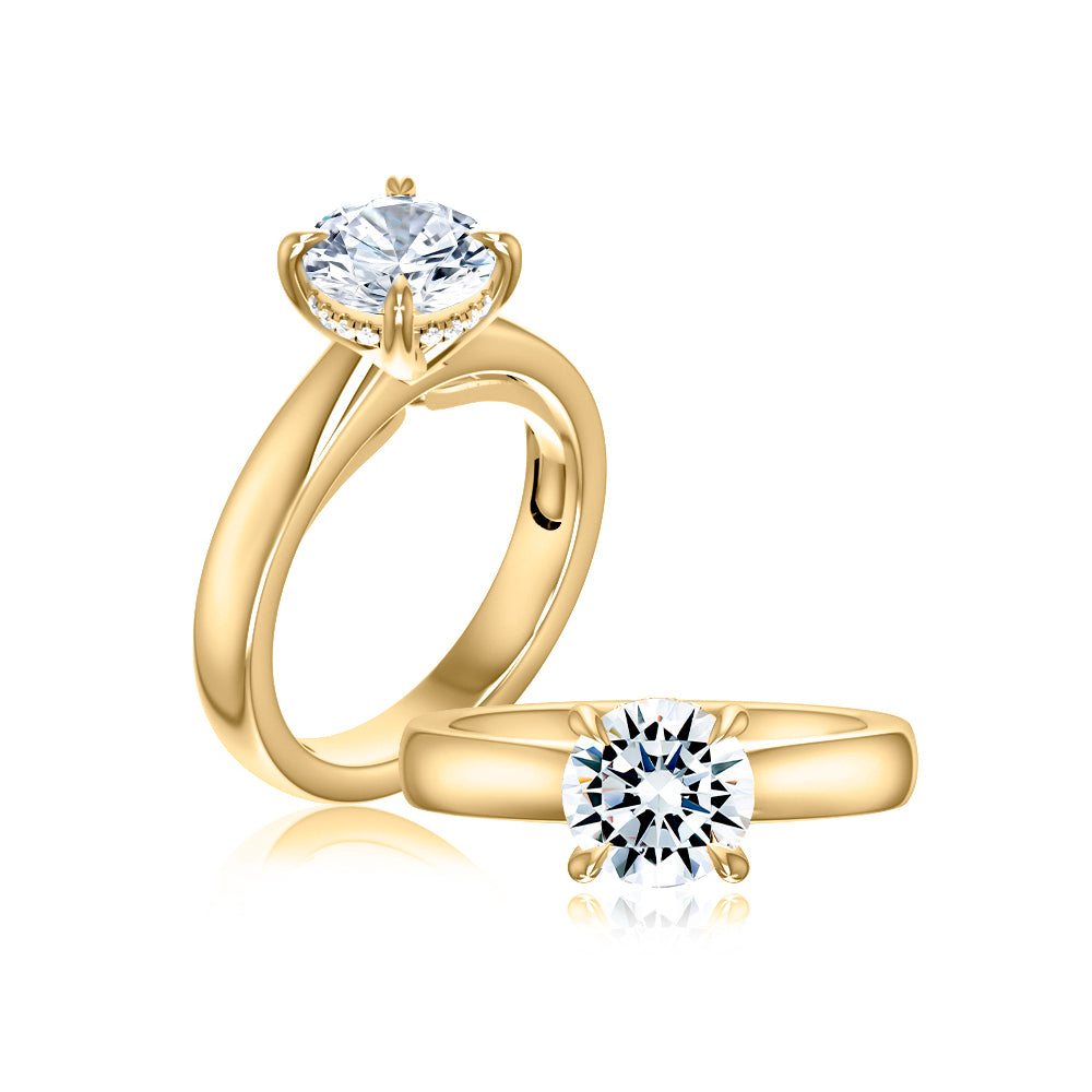 A. Jaffe 14k Gold Round Diamond Hidden Halo Solitaire Engagement Ring