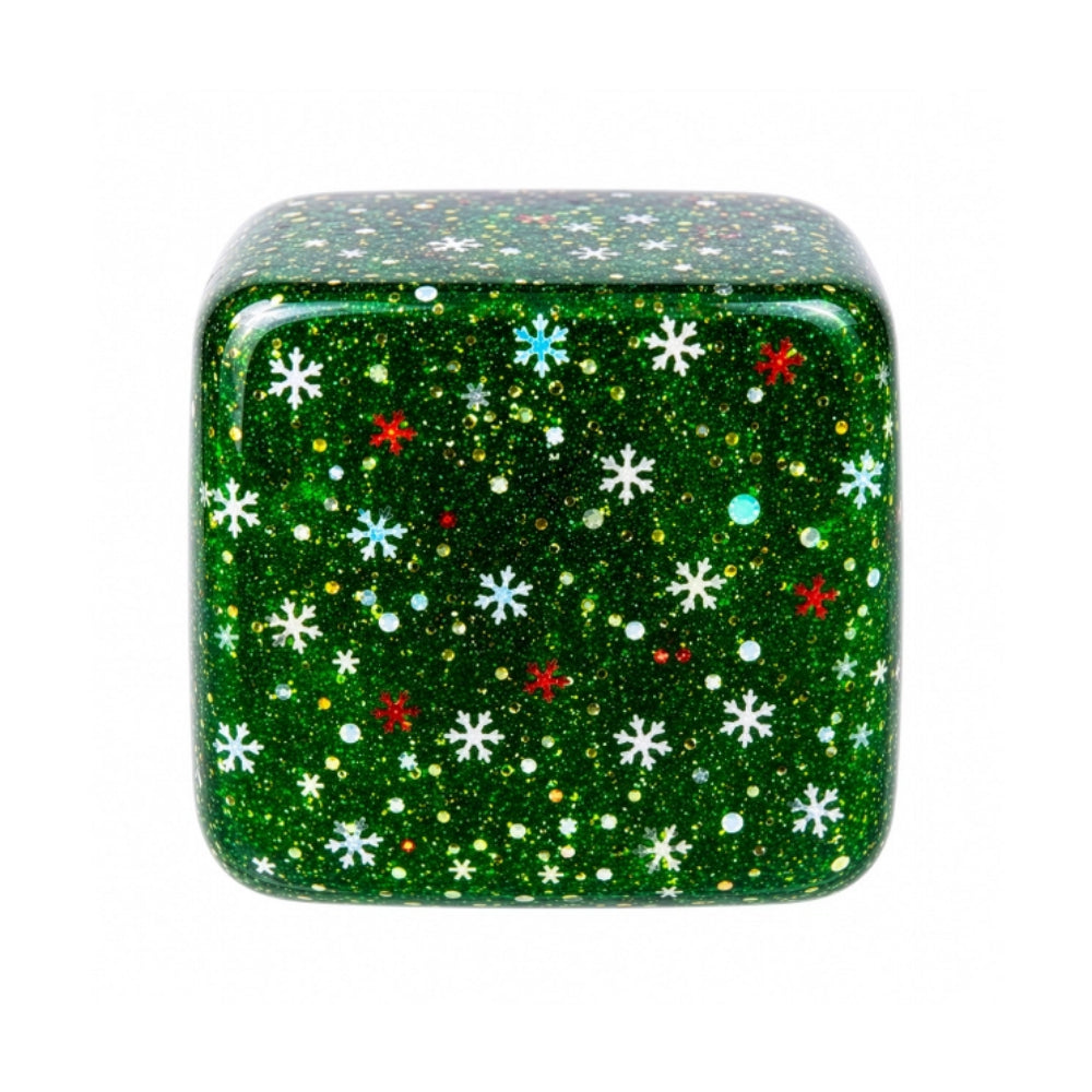 Green square object with snowflake patterns on a white background