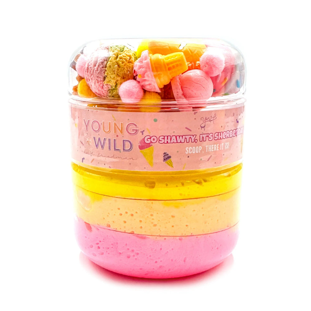Colorful slime container on a white background