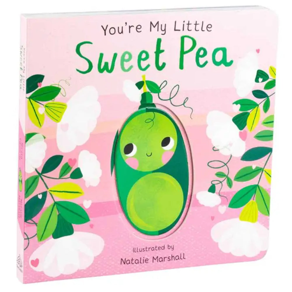 Book cover of 'You're My Little Sweet Pea' with a green character on a pink background