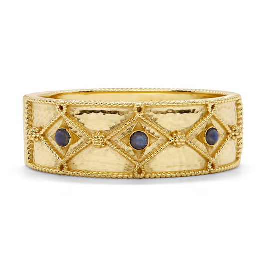 Capucine De Wulf Victoria Hinge Bangle in Hammered Gold/Blue Labradorite