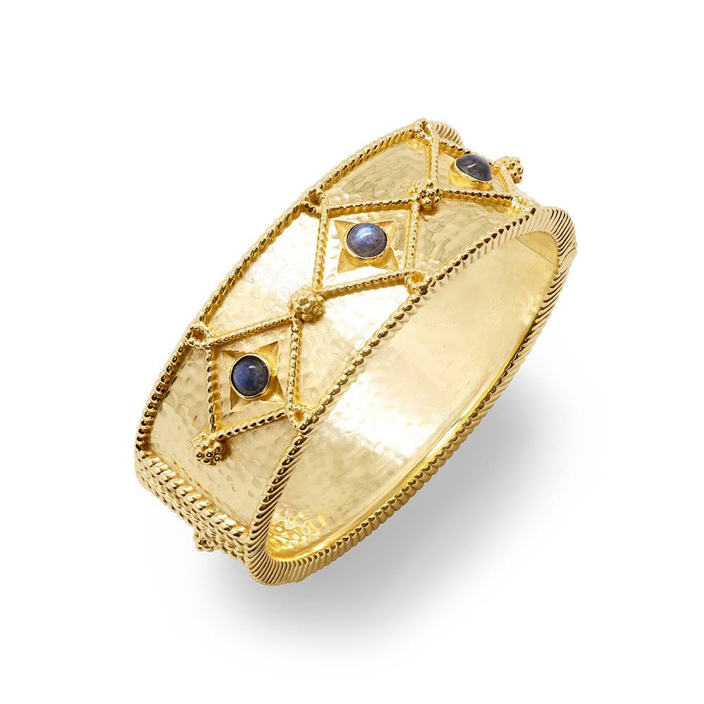 Capucine De Wulf Victoria Hinge Bangle in Hammered Gold/Blue Labradorite