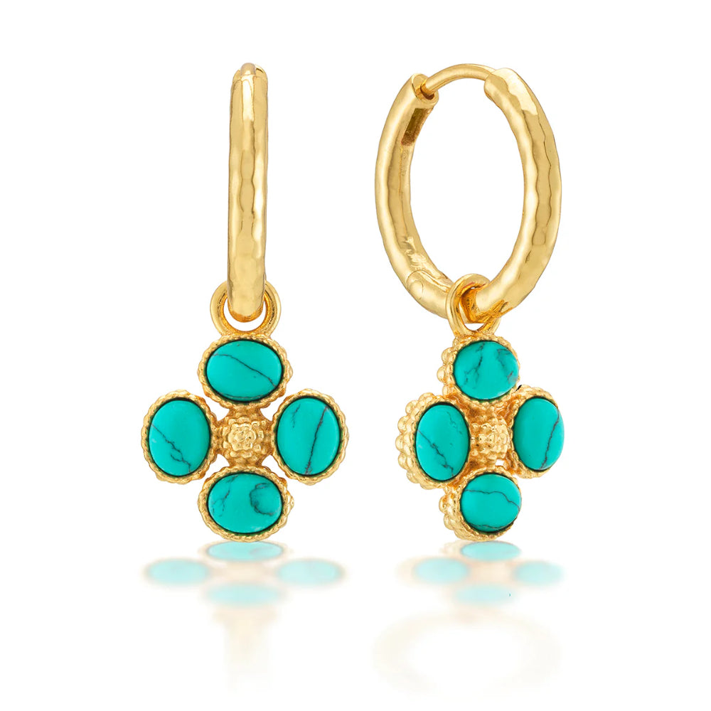 Capucine De Wulf Berry Clover Hoop Earrings with Double Sided Charm - Turquoise