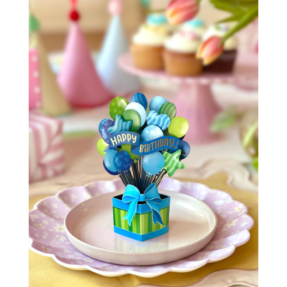 Mini Blue Birthday Balloons Pop-Up Greeting Cards