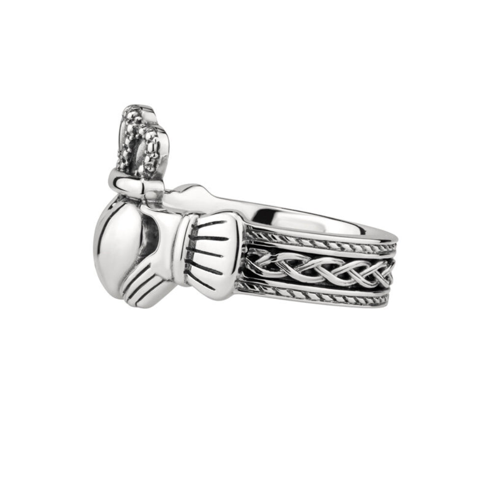 Silver Celtic Claddagh Ring on a white background