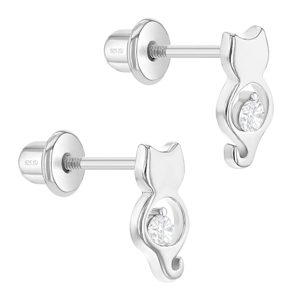 Children's CZ Kitty Friend Earrings