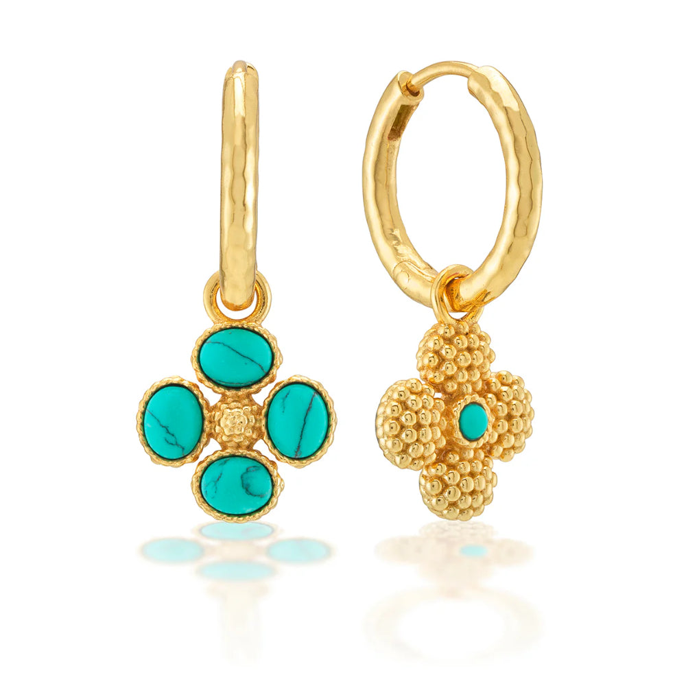 Capucine De Wulf Berry Clover Hoop Earrings with Double Sided Charm - Turquoise