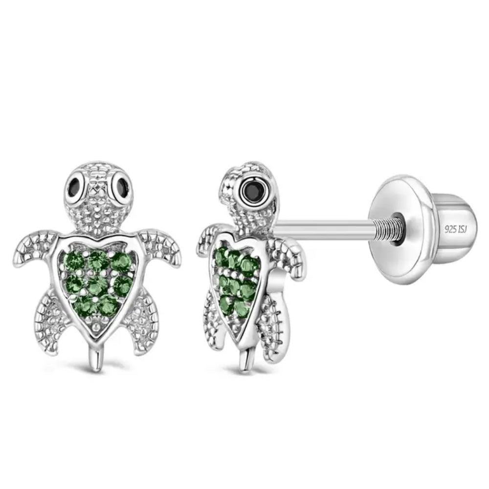 Children's Sterling Silver CZ Turtle Earrings