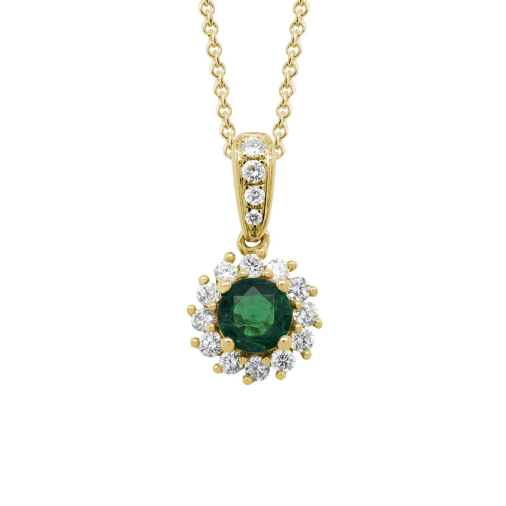 14k Gold Emerald and Diamond Pendant Necklace