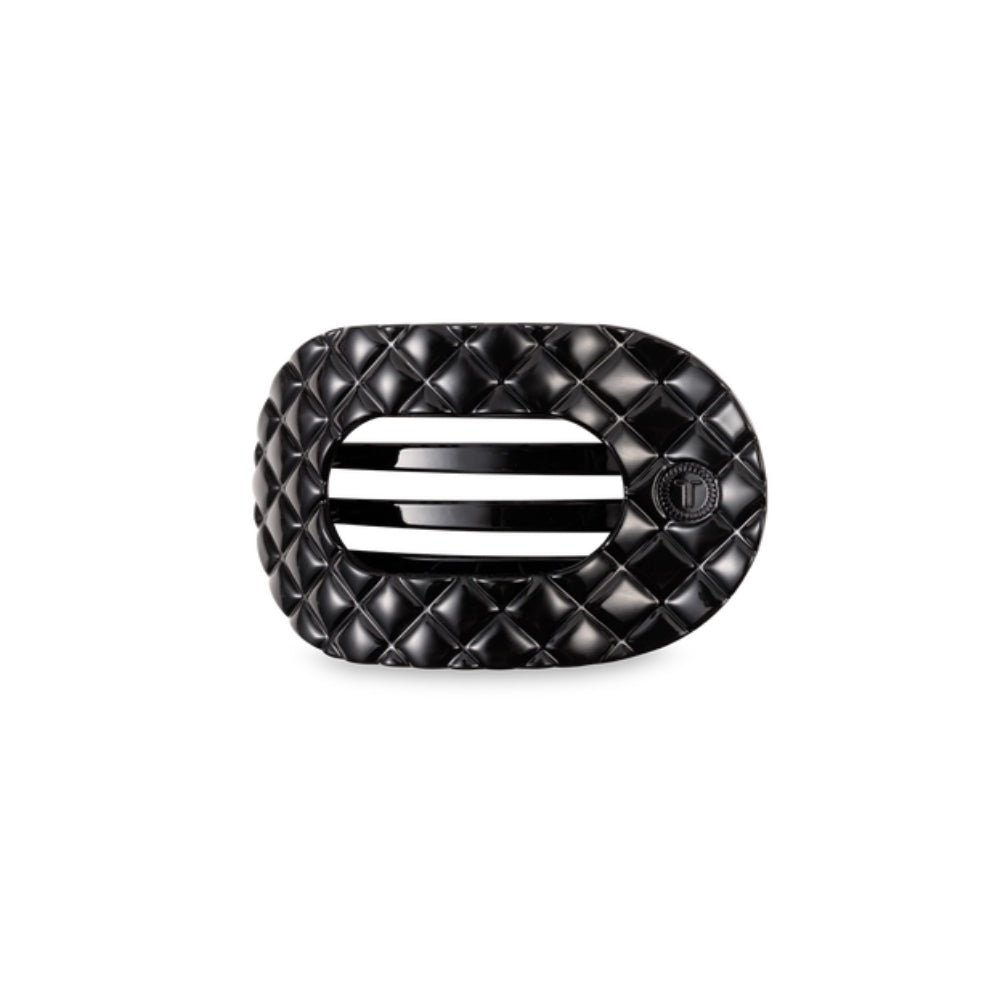 TELETIES Jet Black Quilted Flat Round Hair Clip