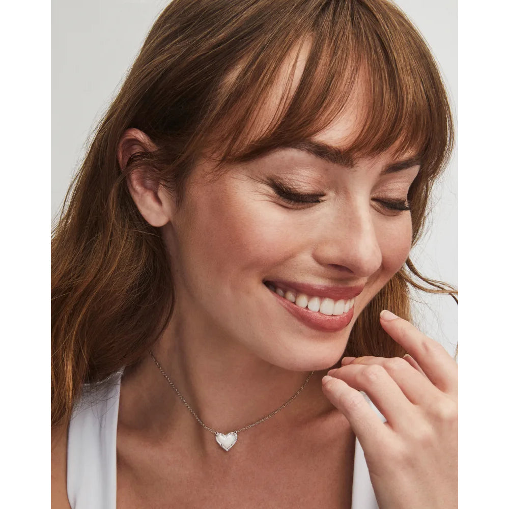 Ari Heart Rhodium Pendant Necklace in Ivory Mother-of-Pearl
