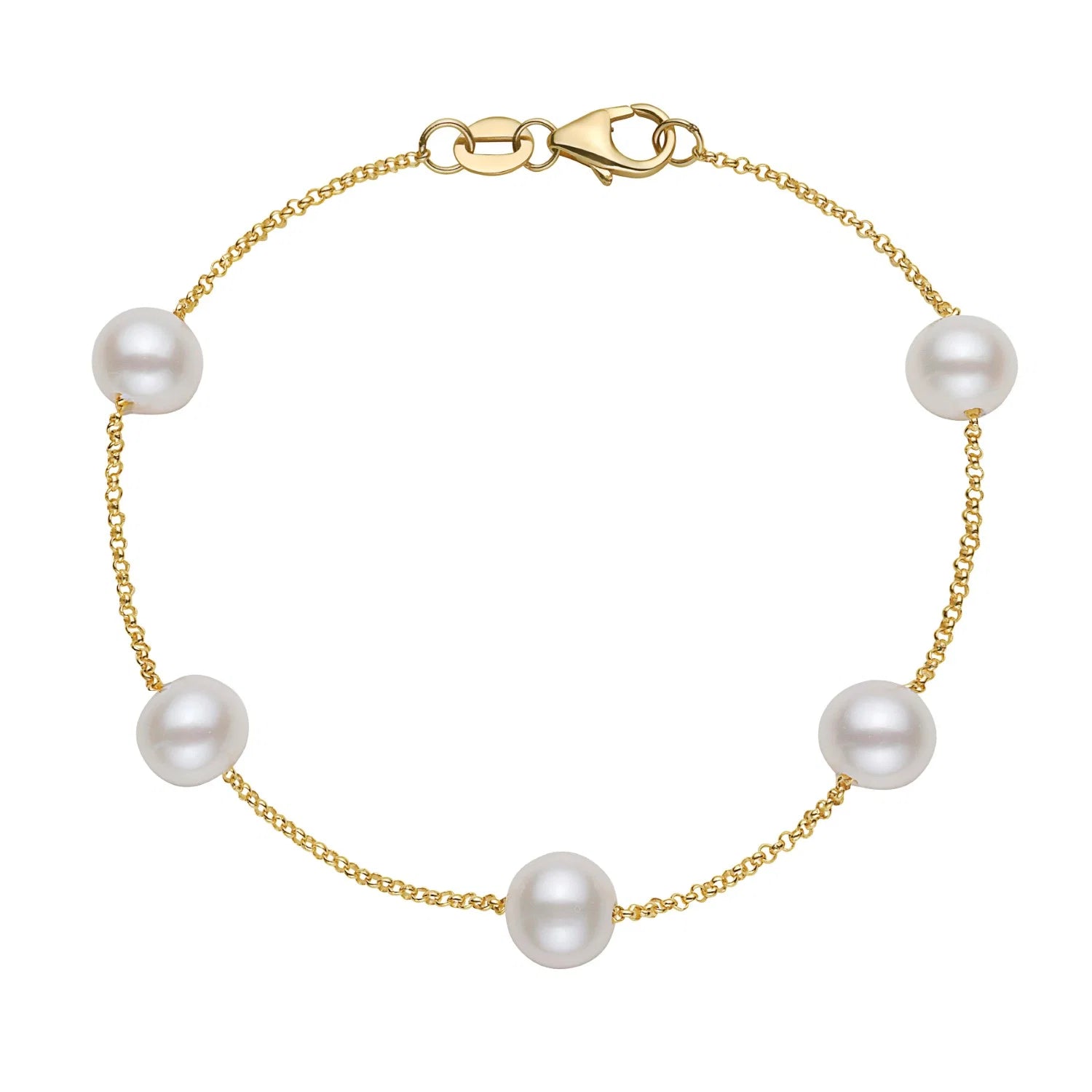 Gold bracelet with pearls on a white background