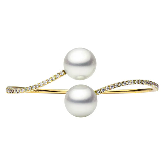 14k Gold Pearl and Diamond Cuff Bracelet