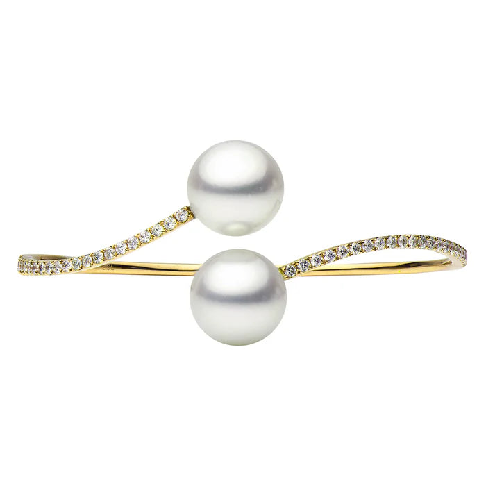14k Gold Pearl and Diamond Cuff Bracelet