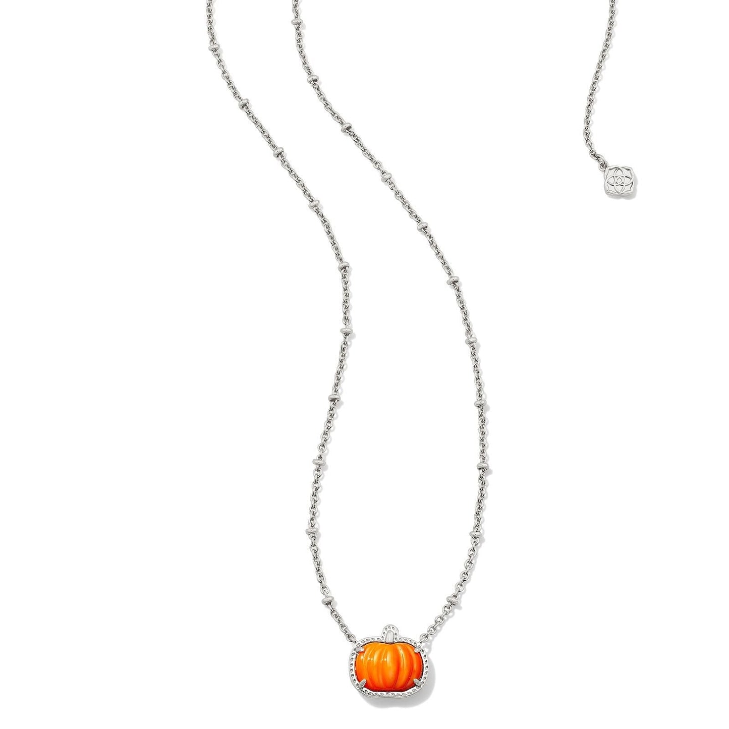 Kendra Scott Pumpkin Silver Short Pendant Necklace in Orange Mother of Pearl